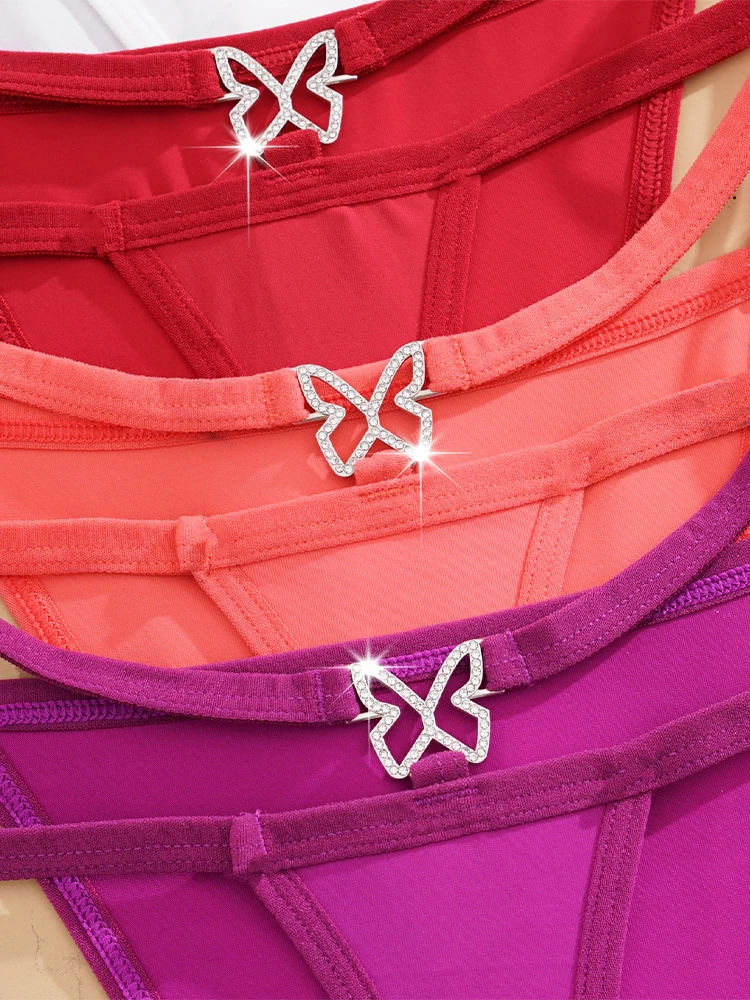 5개/팩 백 버터플라이 장식 섹시 여성용 끈 팬티 로우 웨이스트 솔리드 패션 스타일 우아한 섹시 란제리 여성용 G-스트링 속옷