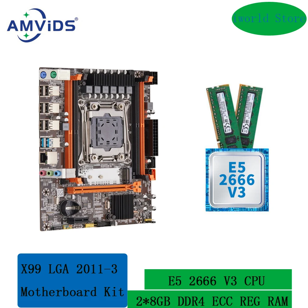 

X99 LGA 2011-3 Motherboard Kit with Intel Xeon E5 2666 V3 CPU and 2*8GB DDR4 2133MHz ECC REG Memory Combo Set SATA3.0 USB3.0