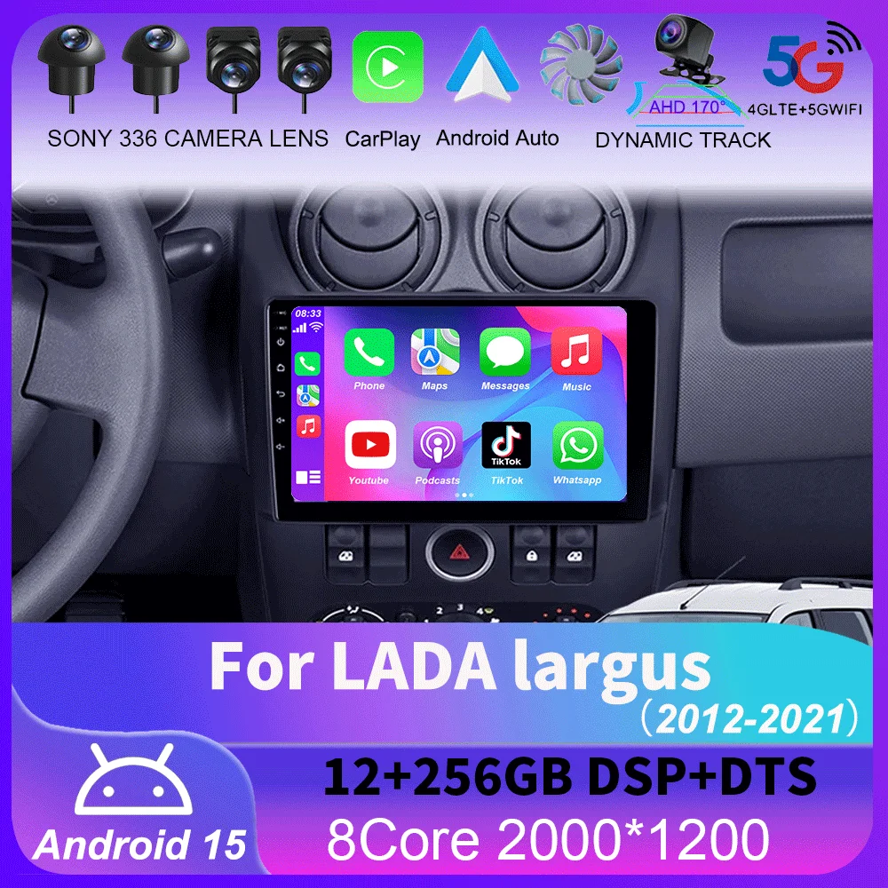 

Для LADA largus 2012-2021 Carplay Auto 4G + WIFI GPS автомобильный радиоприемник навигация мультимедийный видеоплеер стерео BT Android 15