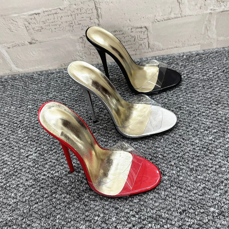 New Super High Heel Transparent Sandals Slippers Super Sexy Foreign Trade Large Size Women's Slippers