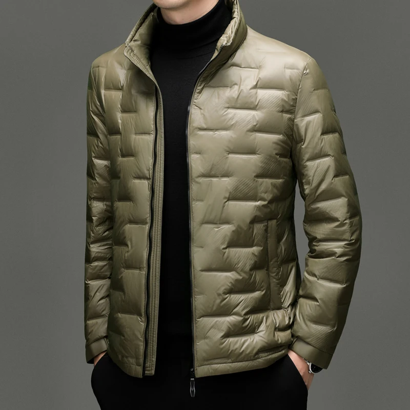 

Зимний пуховик. Легкий и тонкий пуховик со стоячим воротником для мужчин. Теплое пальто. Модный пух из 90% белого утиного пуха.