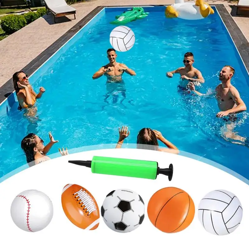 Inflatable Sports Balls 5X Beach Ball Bulk With 1 Pump Outdoor Activity Bouncy Toy Swimming Pool Toys For Kids Boys Girls Adults