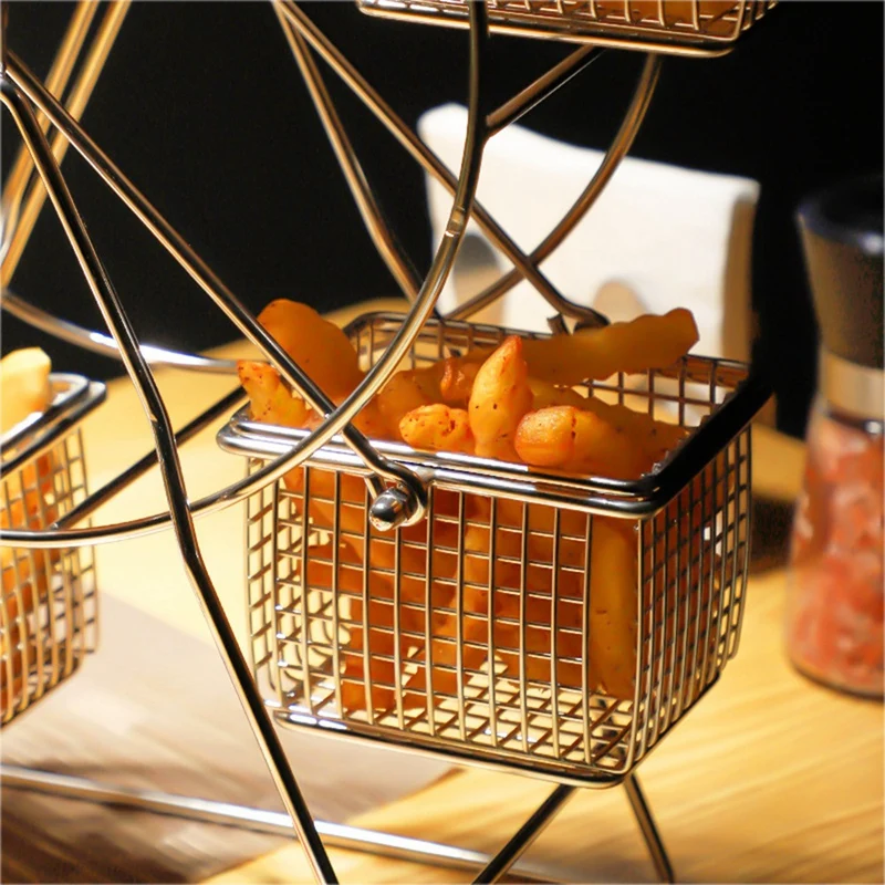 1Pcs Food Rack+5 Cup Stainless Steel Ferris Wheel Food Rack Snack Rack Vintage Frame Party Rotatable Pastry Cupcake