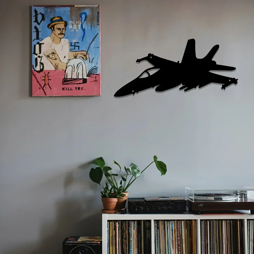1pc Jet Fighter Wall Art, Metal Wall Sign, Aesthetic Wall Decoration Retro Metal Hanging Ornament,Iron Art, Wall decoration