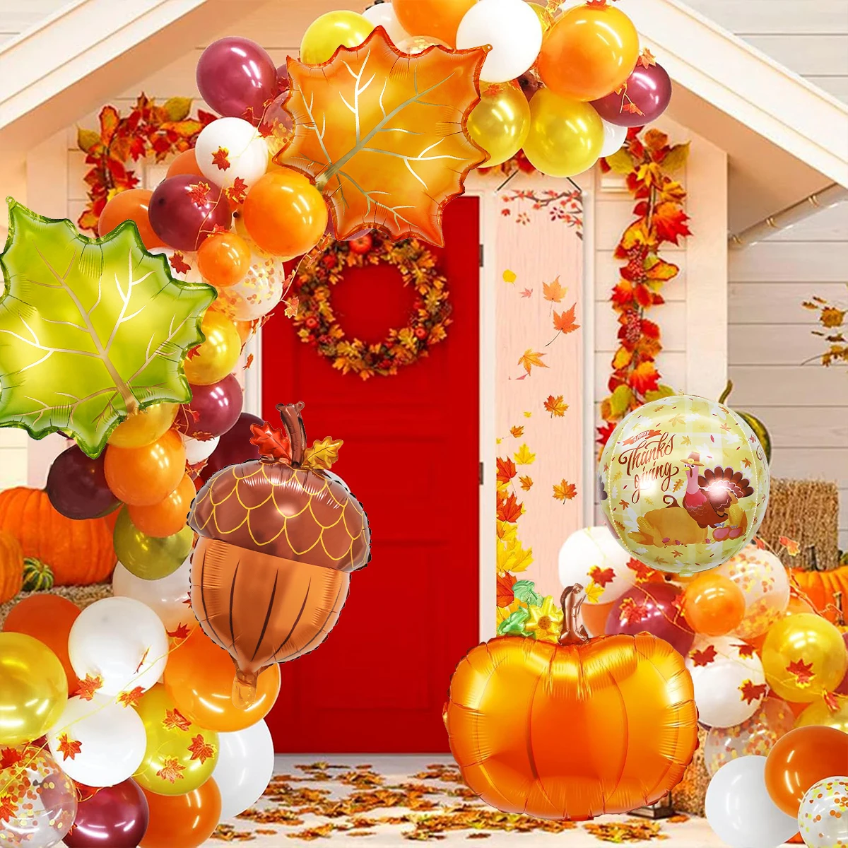 مجموعة قوس إكليل بالون الخريف، عيد الشكر السعيد، موضوع الحصاد، حفلة العشاء، جمع الأصدقاء للاحتفال بعيد الميلاد