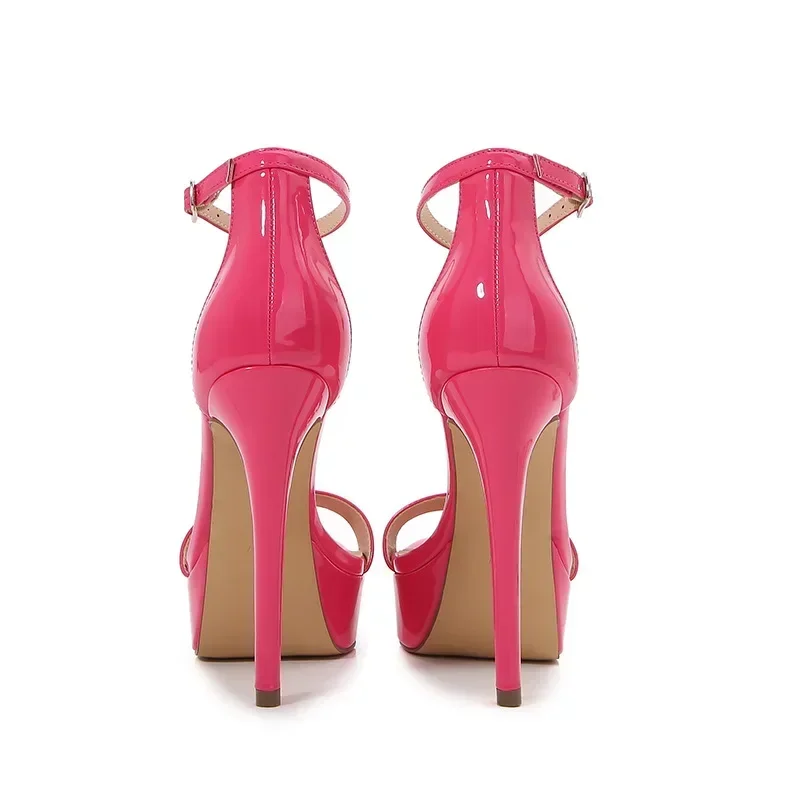 Platform Heeled Sandals Pure Colour Square Toe Women Open Toe Heels Pink Nude Party Shoes One Strap Wrap Heel Fashion Sandals