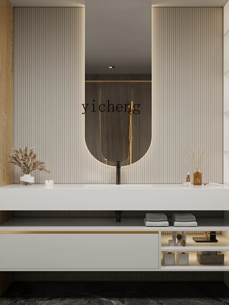 XC Light Luxury Bathroom Cabinet Combination Modern Bathroom Washbasin Solid Wood Wall-Mounted Hand Washing Washstand