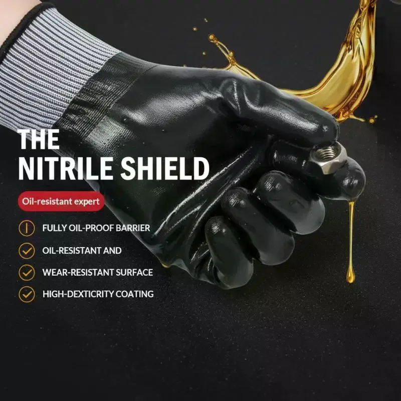 2/10 Pairs Nitrile Coated Oil Water Resistant Anti Slip Waterproof Work Gloves For Garden Repairing Fishing