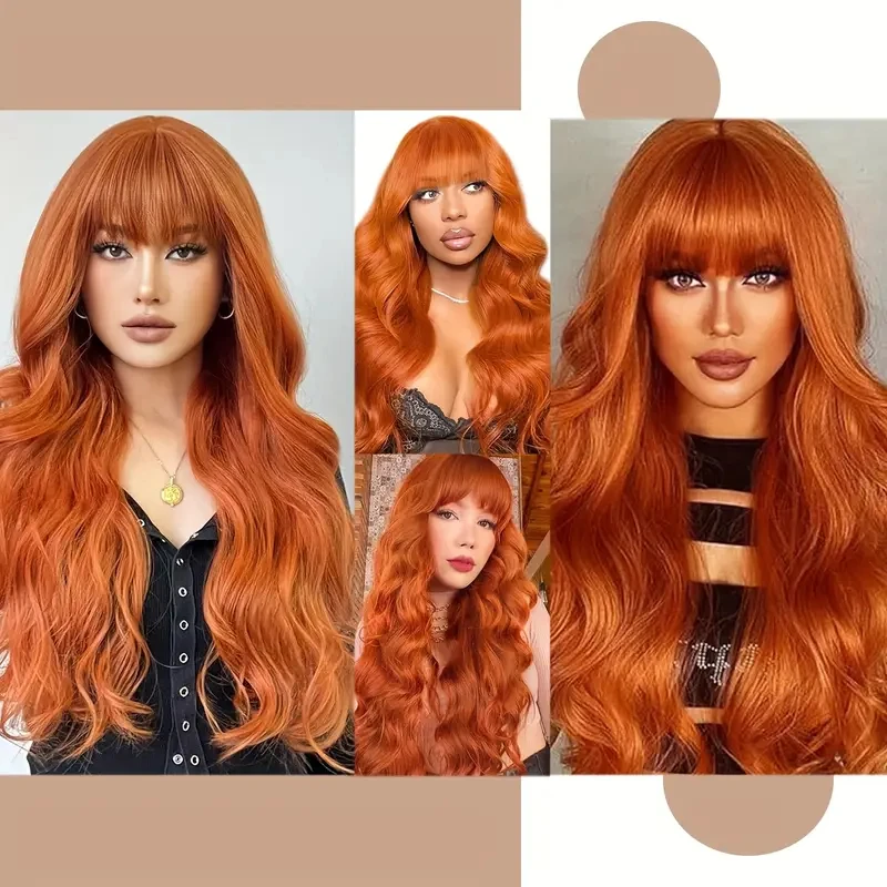 Orange synthetic wig - Big wave party wig - Halloween cosplay wig - Daily party wig - Heat-resistant hair accessory