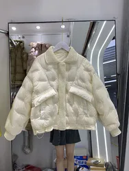 Autumn Winter Short Puffer Coat Loose Style Casual Fashion 90% White Duck Down Jacket Female Feather Parkas Waterproof