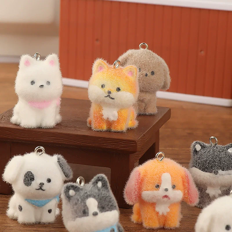 5pcs Flocking Little Dog Resin Charms Animal Pendant DIY Phone Chains Keychain Earring Accessory for Jewelry Making Findings
