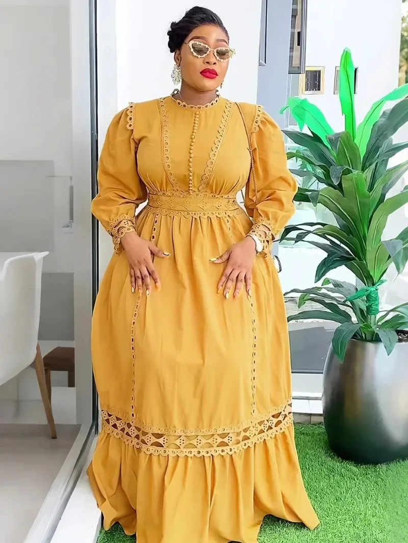 

African Party Dresses for Women 2024 Plus Size Fashion Dashiki Ankara Lace Wedding Gowns Elegant Turkey Muslim Maxi Dress