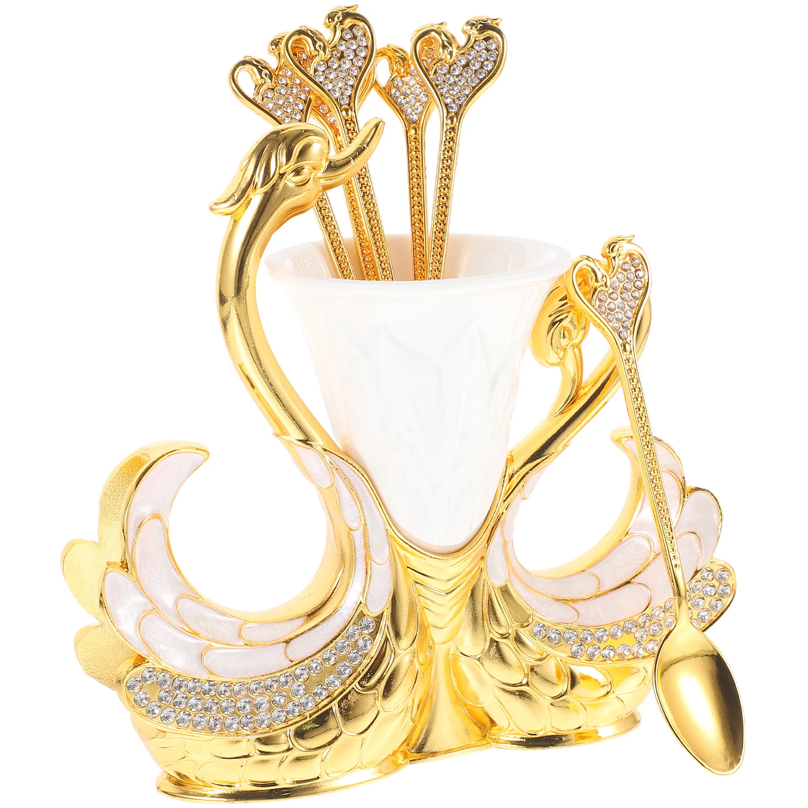 

Swan Fork Spoon Holder Tableware Storage Stand Kitchen Utensils Coffee Dessert Metal Fruit Rack Diner Accessories Organizer