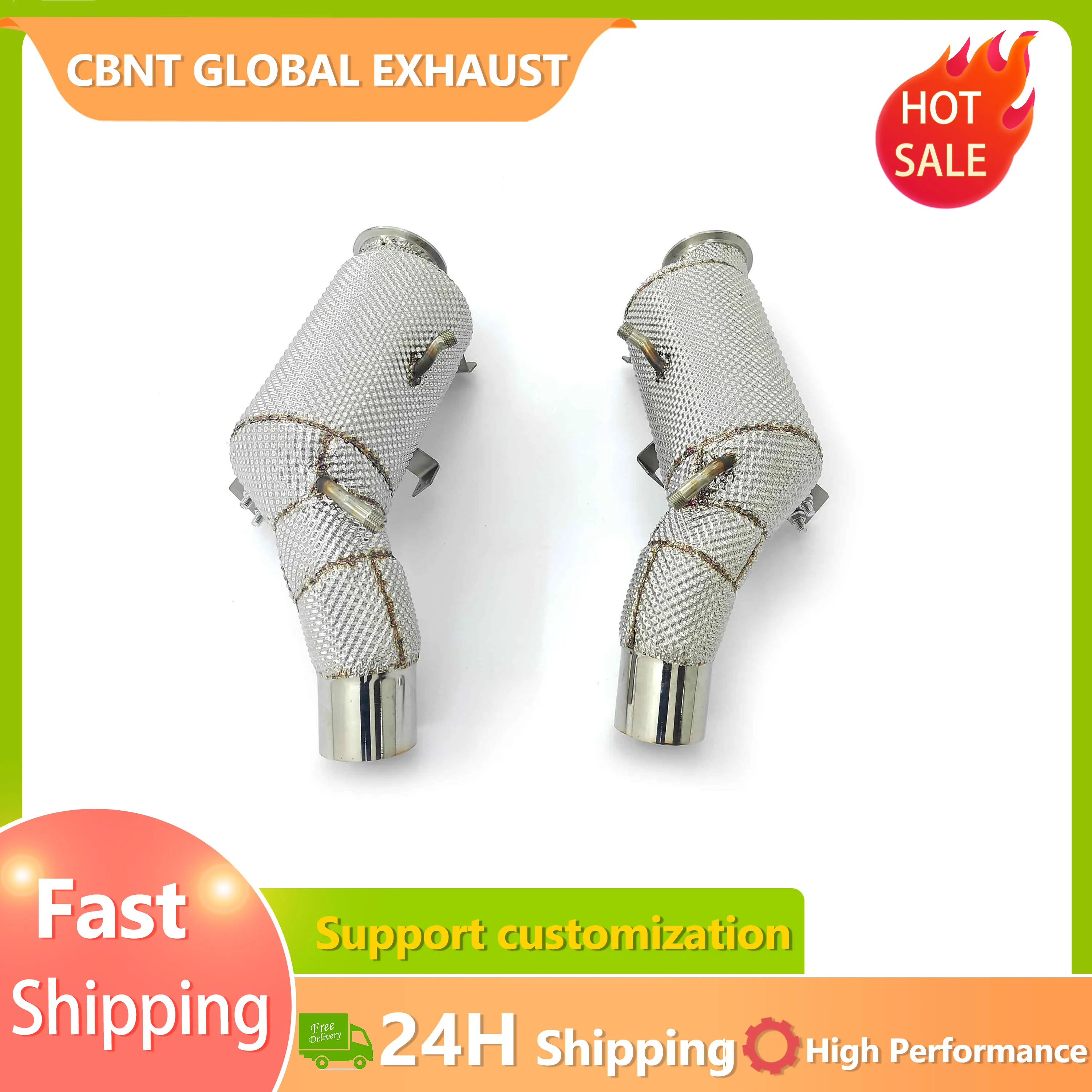 CBNT High Flow Catless/Catted Downpipe for Alfa Romeo Stelvio Quadrifoglio 2.9T OPF Exhaust Header Heat Wrapped Exhaust Pipe