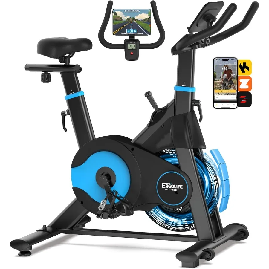 ERGOLIFE Air Magnetic Resistance Exercise Bike Indoor Cycling with 8 Resistances 300lbs Weight Capacity Tablet Holder Black for
