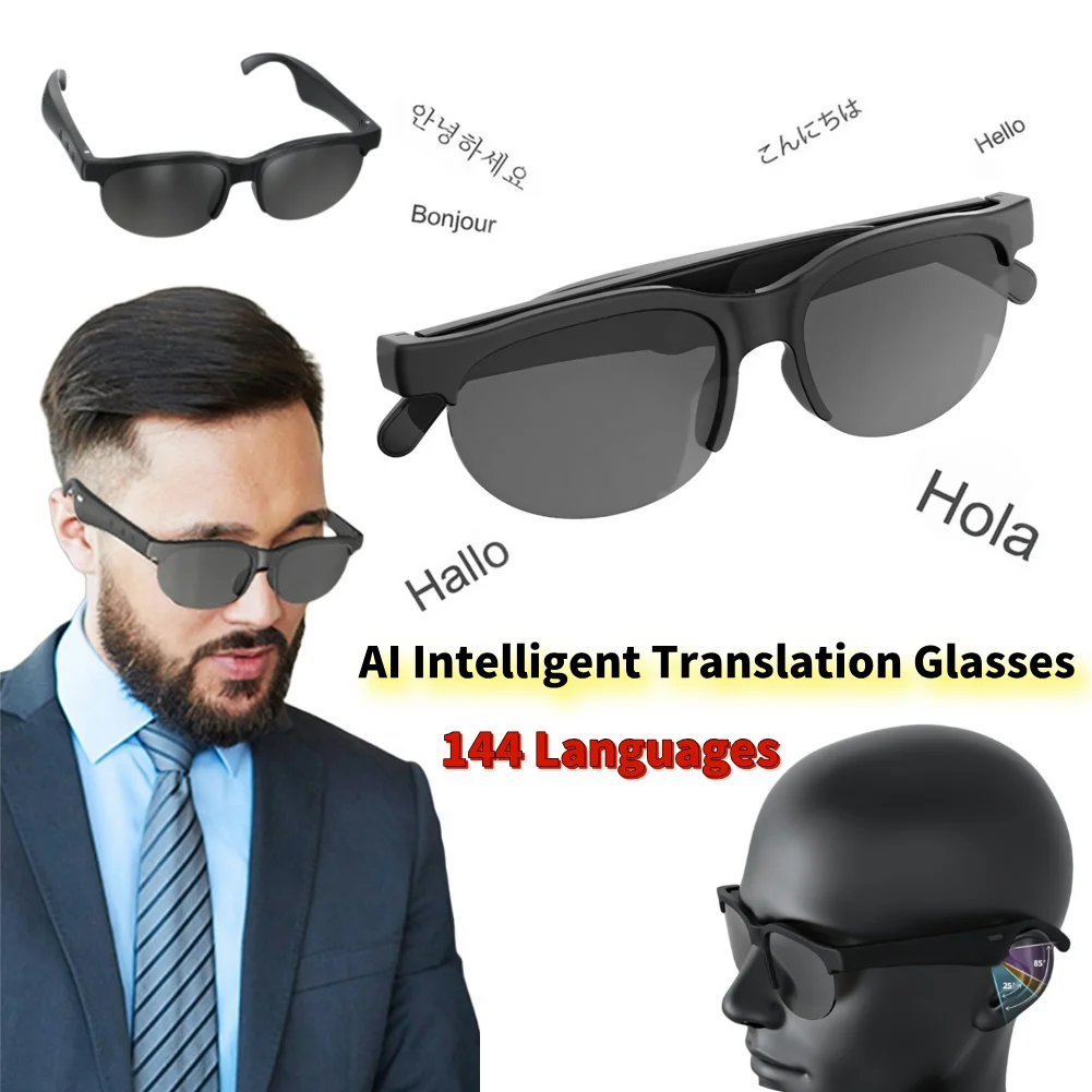 

Умные очки для перевода с ИИ, встроенные микрофон и динамики, беспроводные наушники, музыкальные солнцезащитные очки для мужчин и женщин