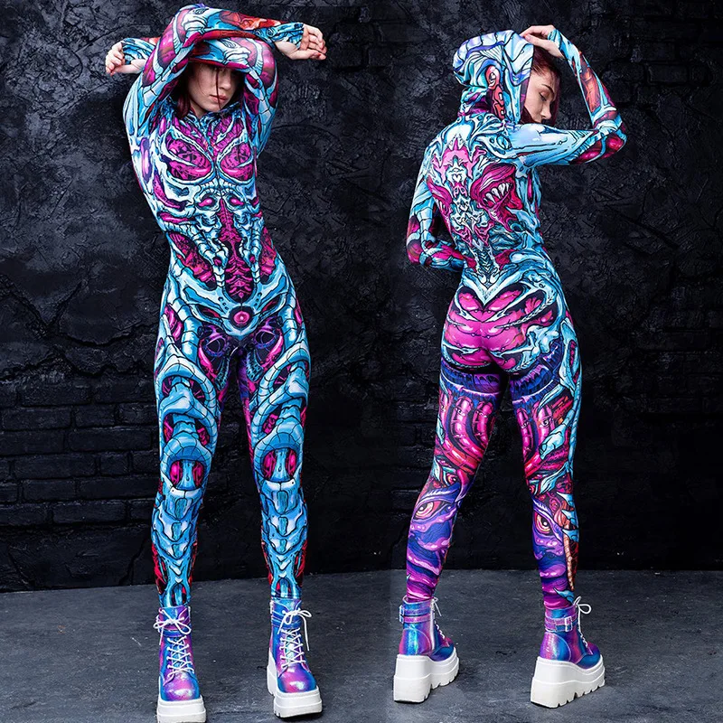 Teufel-Skelett 3D-Druck Overall mit Hut Catsuit Cosplay Kostüme Strumpfhose Zentai-Anzug Halloween Party Bodysuit 2026 – Detail 2