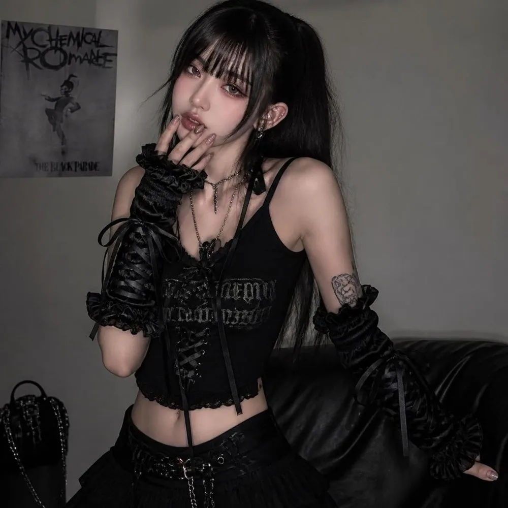 Y2K Fashion Ruffled Lace Women's Arm Warmers Yarn Knitted Bow Sleeve Cove Lace Arm Sleeves Ribbon Tie Wrist Cuffs Anime Costume