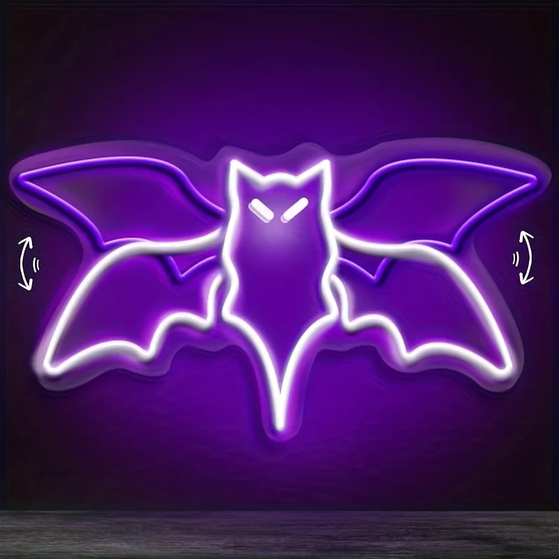 Purple Usb-Powered LED Bat Neon Sign - Durable Plastic Wall Art, Suitable for Haunted Houses, Vampire Parties, And Home Decor