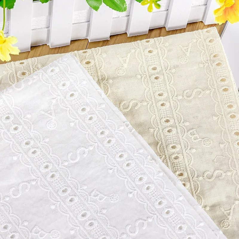 New Fashion Hollow Letter Cotton Embroidery Fabric Full Width Cotton Embroidery Hanfu Tablecloth Fabric