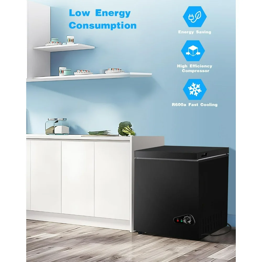 

3.5 cu. ft. Compact Freezer, 7 Adjustable Temperature Control, with Removable Basket, Application, Office, Kitchen, Shop, Black