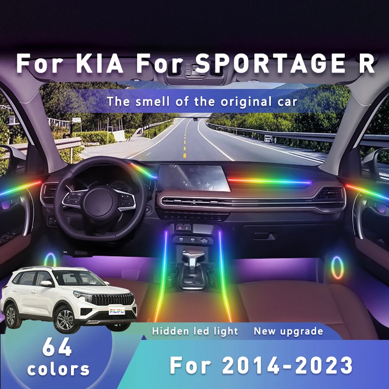 

FILIPLI For KIA SPORTAGE R For 2014-2023 Multi Color Car LED Ambient Light With Bluetooth Control Cyberpunk Car Interior Lights