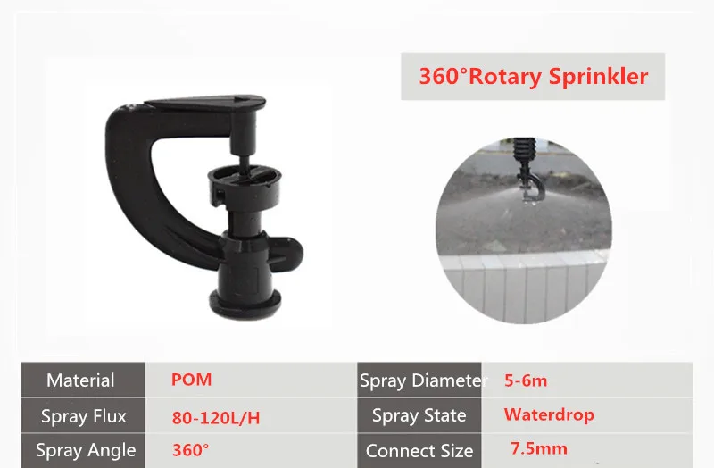 50PCS 360Degree Rotary Microsprinkler With Connector Greenhouse Seedling Humidifying Watering Garden Micro Irrigation Fittings