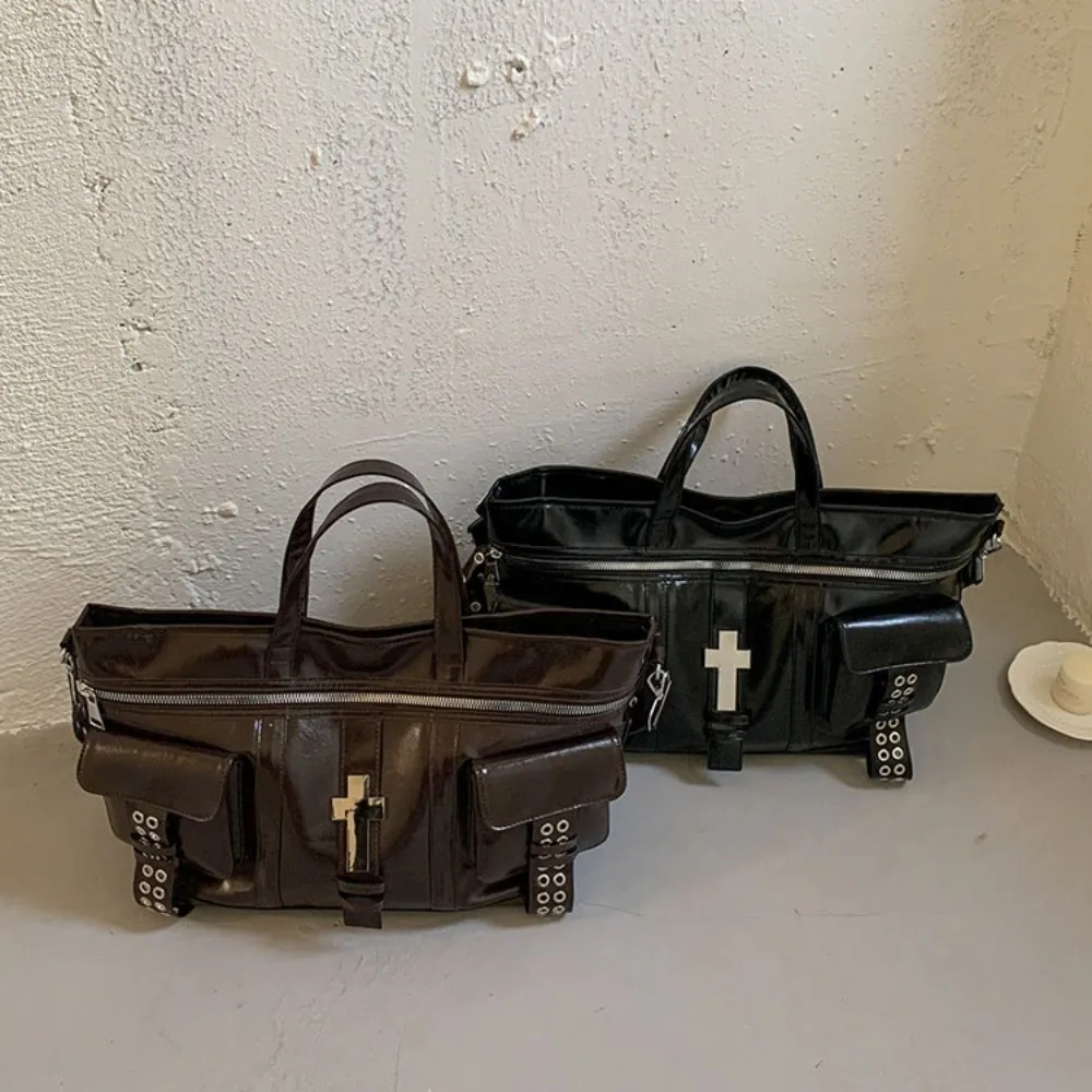 Casual Cross Rivet Crossbody Tote Bag Large Capacity Multifunctional Shoulder Bag Soft Leather Multi-pocket Travel Handbag Women