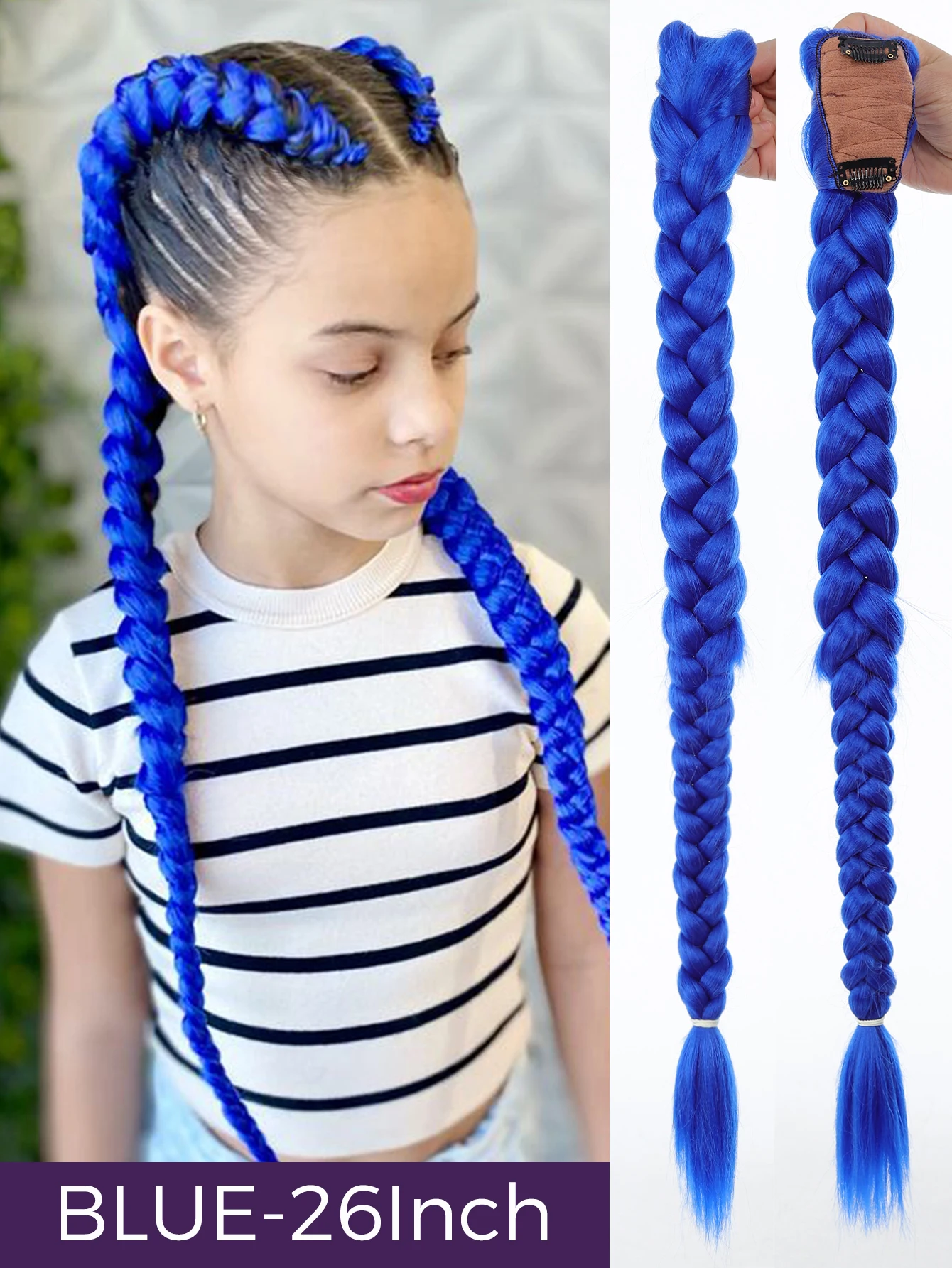 32 inch Gevlochten Paars Haar Paardenstaart met Klatergoud Haar Pruik Super Extensions Glanzend Klatergoud Haar voor Kinderen Kerst Cosplay Rumi Haar