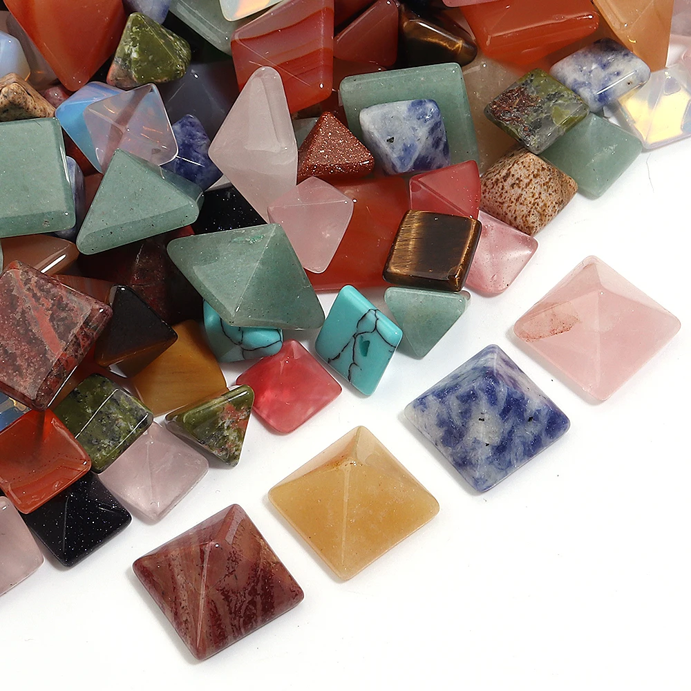 10pcs/lot Natural Stone Cabochon Beads 8/12mm Quartz Agate Tiger Eye Pyramid Bead Healing Stone Beads For DIY Jewelry Making