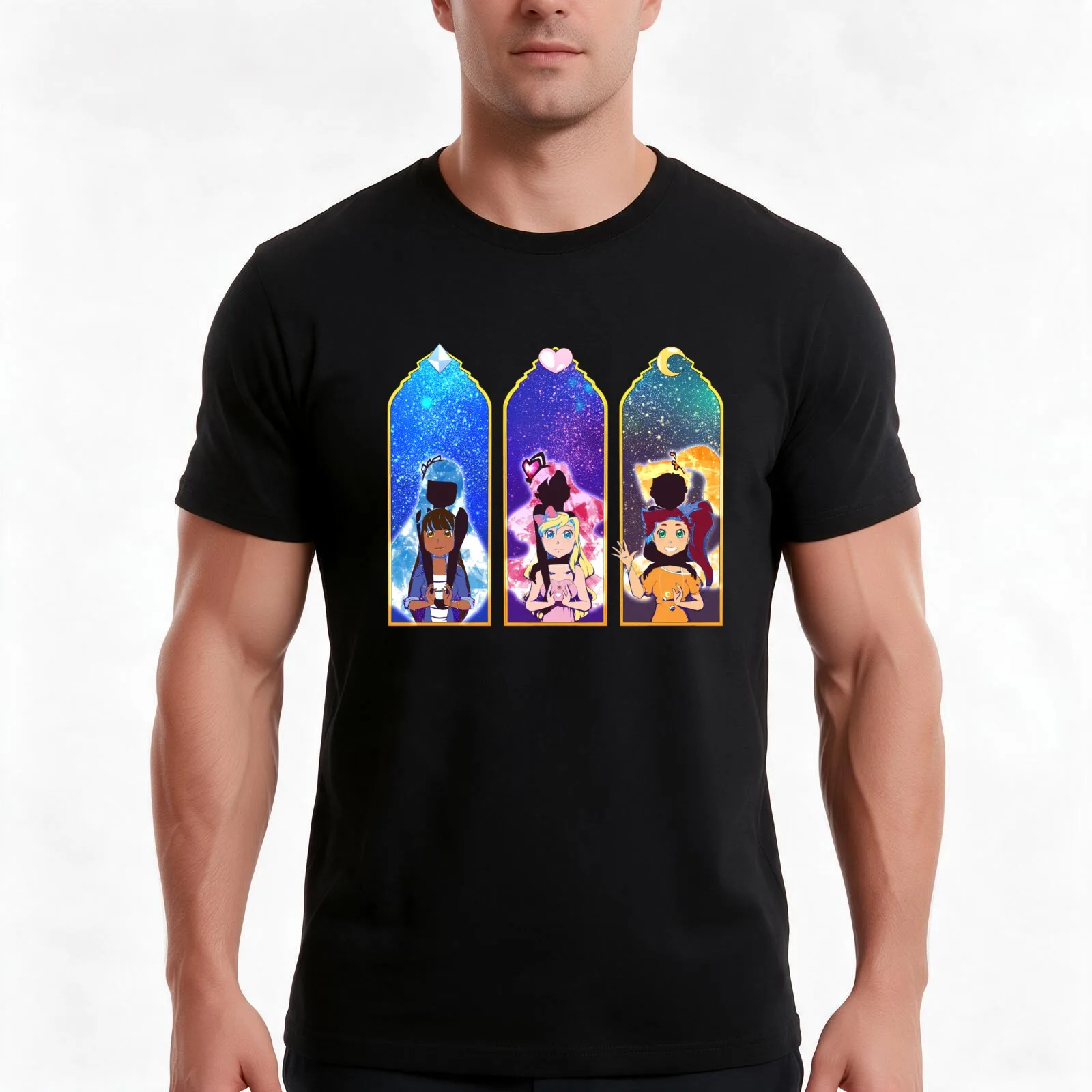 Lolirock - Portrait Windows T-Shirt, Summer Casual Cotton Tee, Oversized Streetwear Tops, Vintage Graphic Print, 100% Cotton