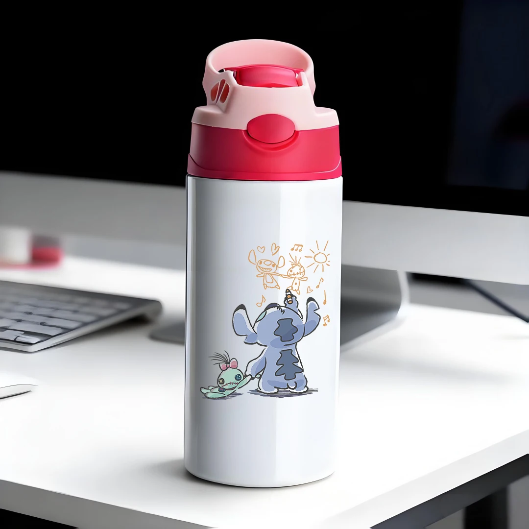 

Disney Insulated Cup with Stich Friends Musical Notes Sun Pattern 304 Stainless Steel Cartoon Straw Cup Childrens Water Bottl