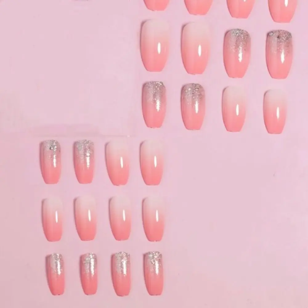 Wearable Manicure Coffin Fake Nails Medium /Long Length Faux Fingernails Ballerina False Nail Square Head Full Cover