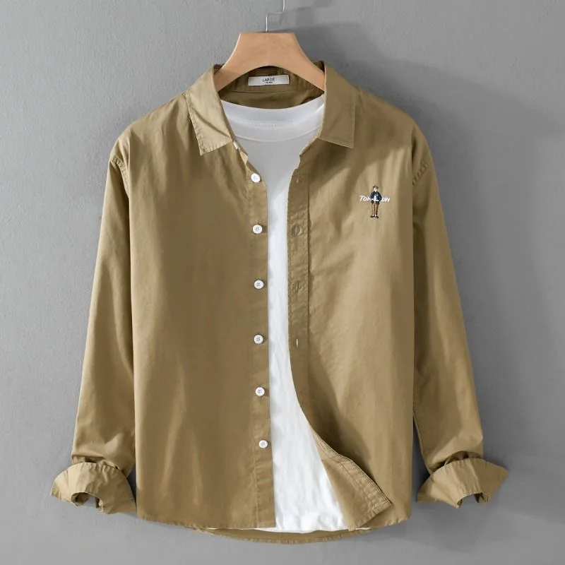 

Spring Embroidered Casual Long Sleeve Shirt Men Simple Versatile Top