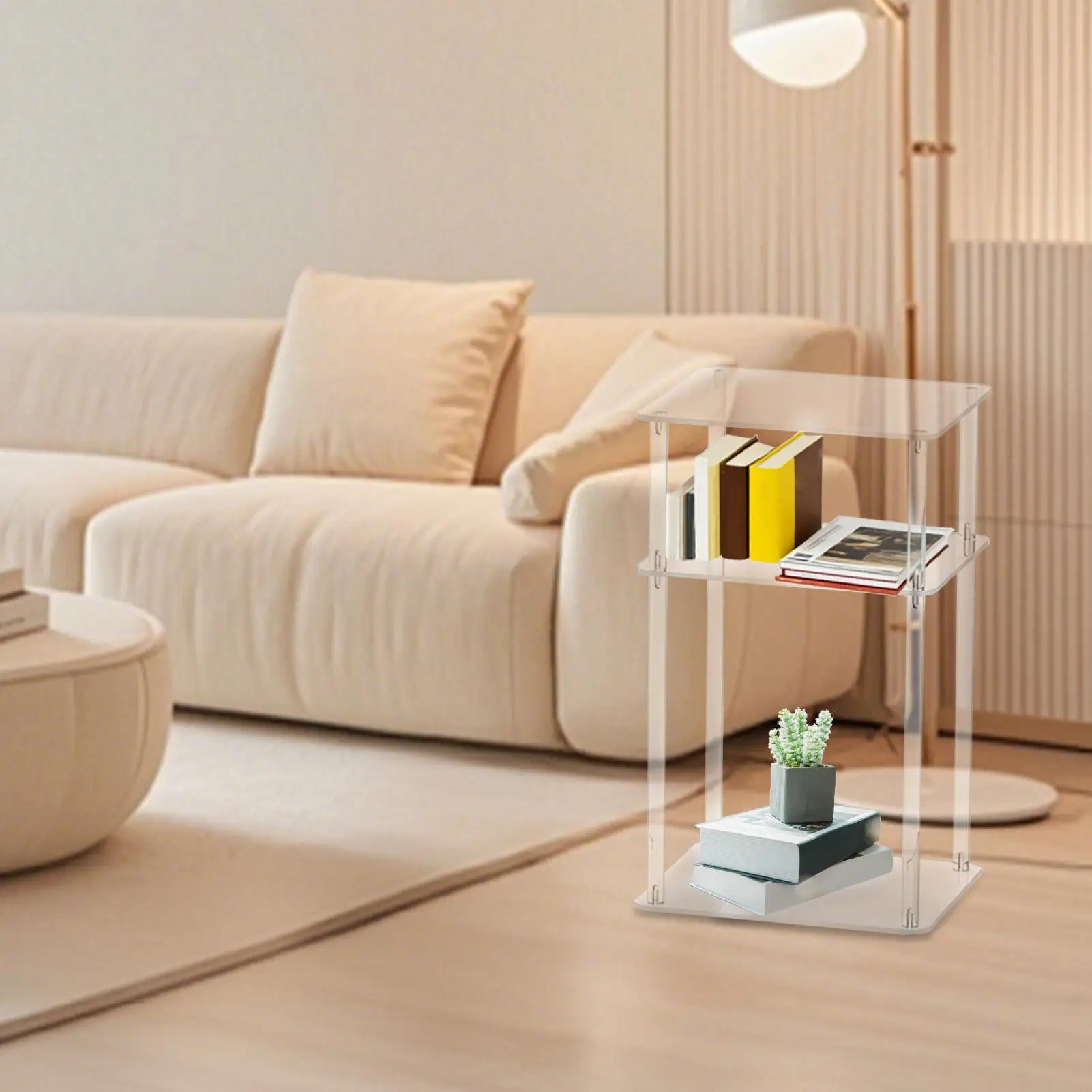 Small Side Table Transparent Acrylic Tall Nightstand For Living Room Multi-Functional Organizer Shelf For Hotel Dormitory