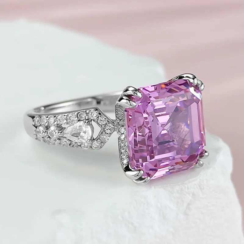 2023 New 925 Silver High Carbon Diamond Ring 11 * 11 Cherry Blossom Pink Luxury European and American Style