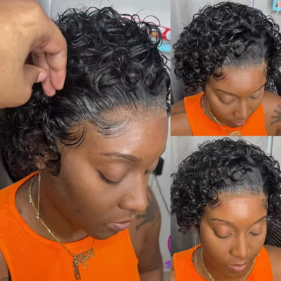 Pixie Curly Bob Wigs Natural Color Hair 13x4 Lace Frontal Wig Short Bob Wigs Afro Curly 13x1 Lace Front Wig Pre Plucked Hairline