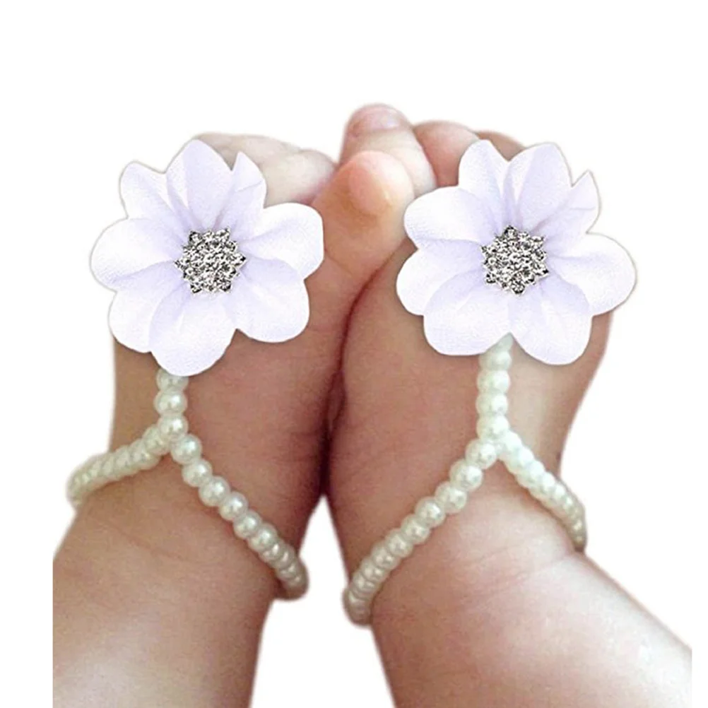 زوج من صنادل الشيفون اللؤلؤية خلخال أبيض ساحر حافي القدمين لمدة 3-12 شهرًا هدية استحمام الأحذية #2