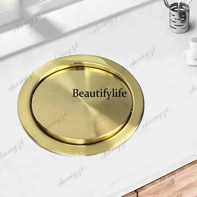 C178 Kitchen Trash Can Built-in Garbage Bin Stainless Steel Large Litter Bins Luxury Touch Dustbin with Lid Kitchens Accessories