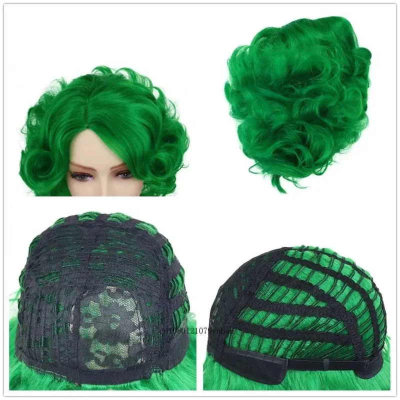 Zielona Peruka Syntetyczna Krótka Falowana Lata 80. Kręcona Peruka Kostiumowa Impreza Halloween Boże Narodzenie Naturalny Wygląd W 24080