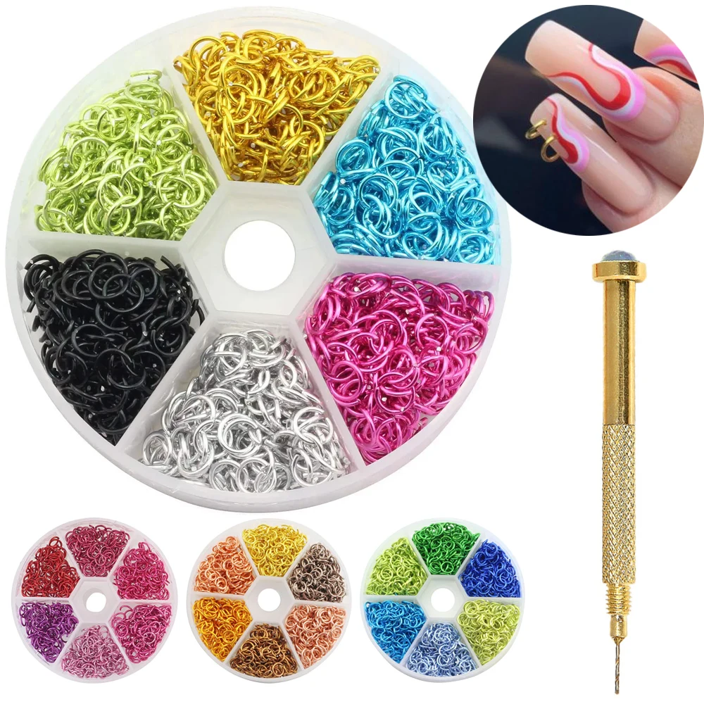 

Pierced Colorful Aluminum Wire Open Jump Rings Nail Jewelry Connect Hoop Nail Art Charms Decoration False Tips Piercing Tools