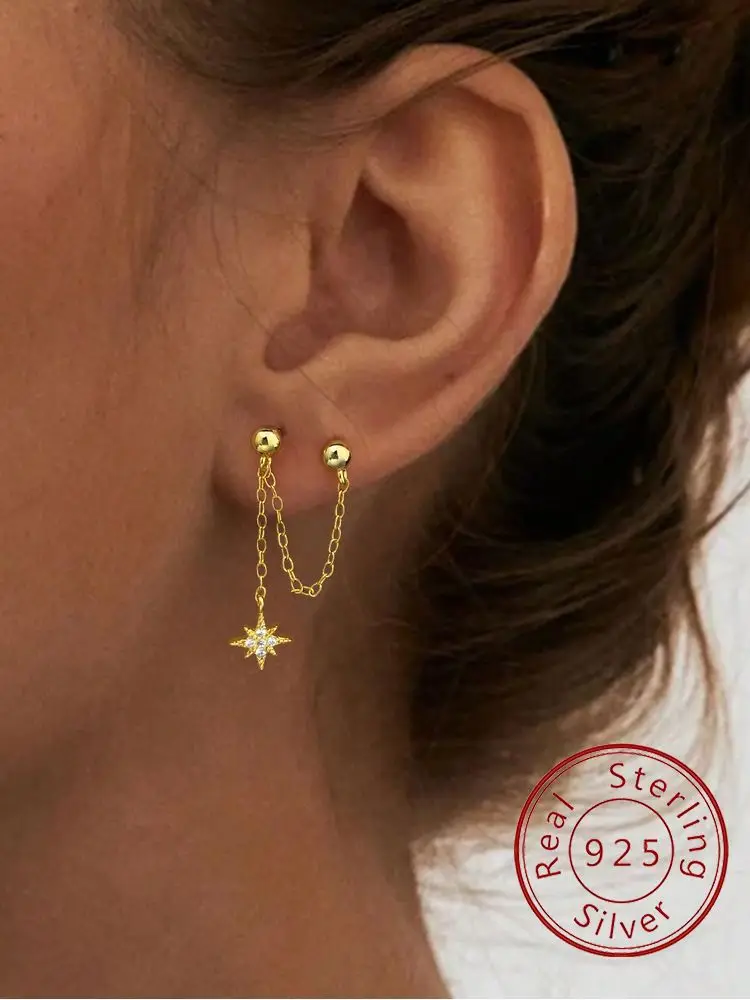 

Модные восьмиугольные серьги из стерлингового серебра 925 пробы с одной цепочкой, двойные восьмиугольные серьги для женщин, юбилейная вечеринка, ювелирные изделия высокого качества