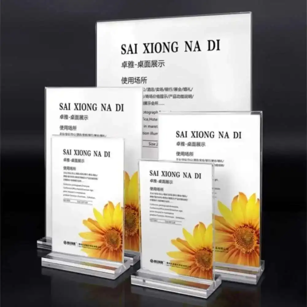 2pcs Acrylic Sign Holder A4 Clear Price Tag Table Sign Holder Restaurants Menu Display Stand Ad Poster Frame