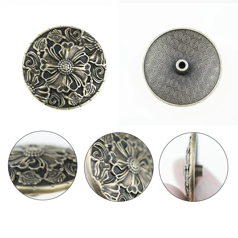 5Pcs Tang Grass Flower Craft Purses Leather Decoration Conchos Buckle Metal Screw Back Buttons Handmade Clothes Accessories