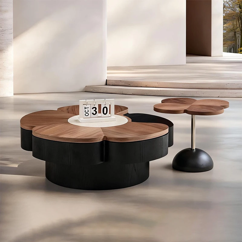 Set for Sale High Quality Retro Style Wooden Coffee Table  Flower-shaped Coffee Table for Home Luxury Living Room Coffee Table