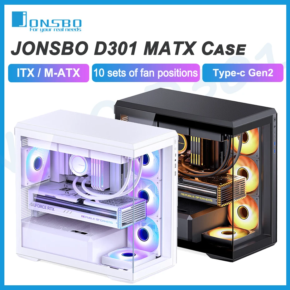 

JONSBO D301 MATX Case Seaview Room Panoramic Side Transparency Without Pillars Computer Chassis For 360 Water Cooler ATX Power