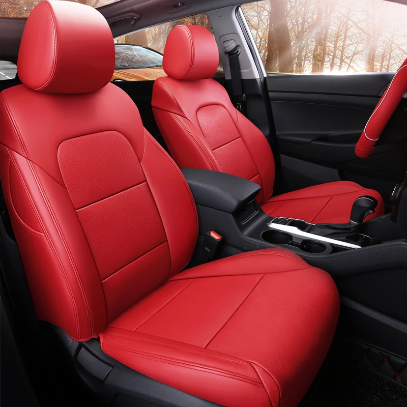 Only Front 2 Seats Custom Fit Car Seat Covers for Hyundai Santa Fe Tucson Elantra Palisade Kona Sonata Loniq Artificial Leather