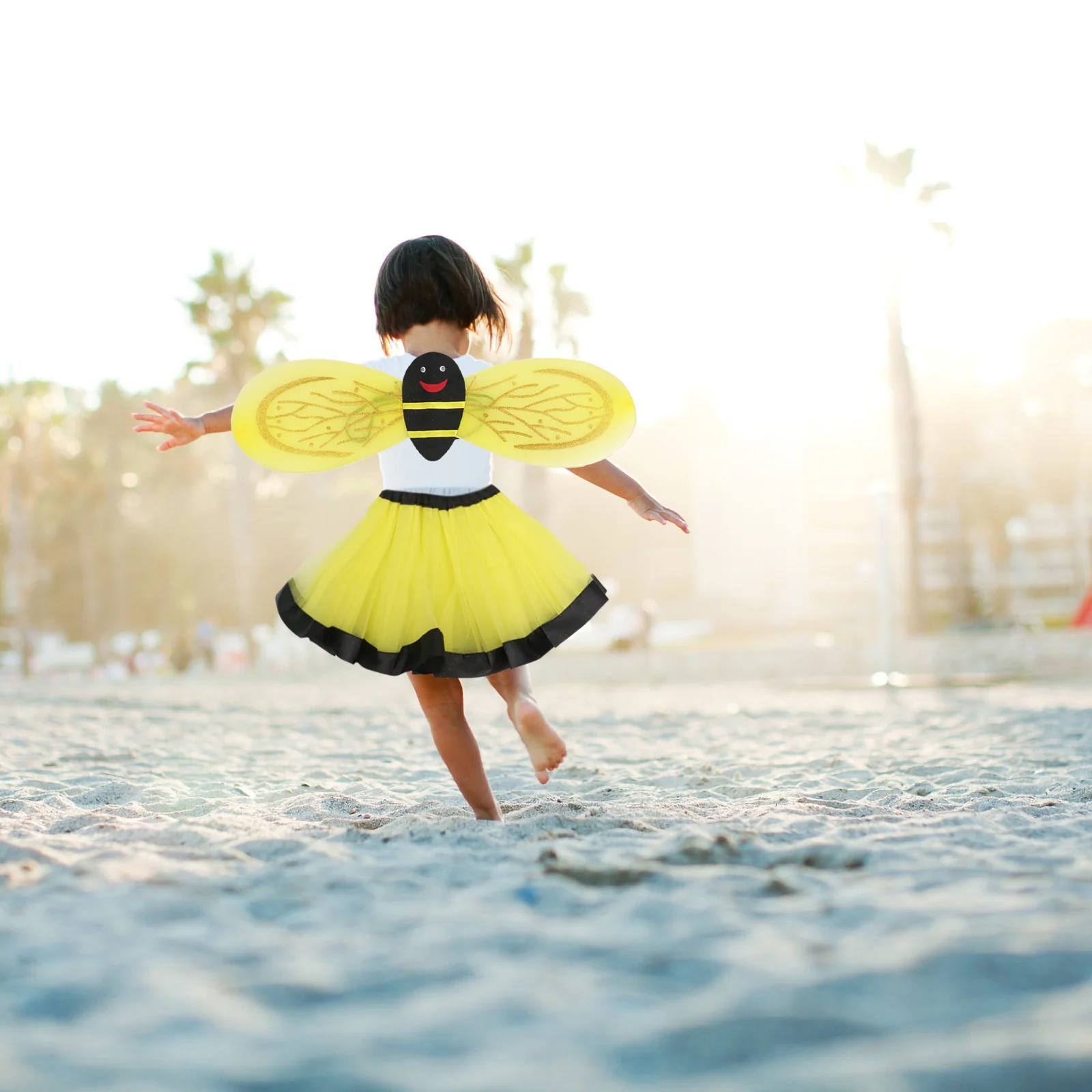 1Set Festival Bee Wing-kostuum Kinderen Mesh Rok Party Cosplay Decor Geel Modieus Kleuraanpassing Eenvoudig comfortabel dragen