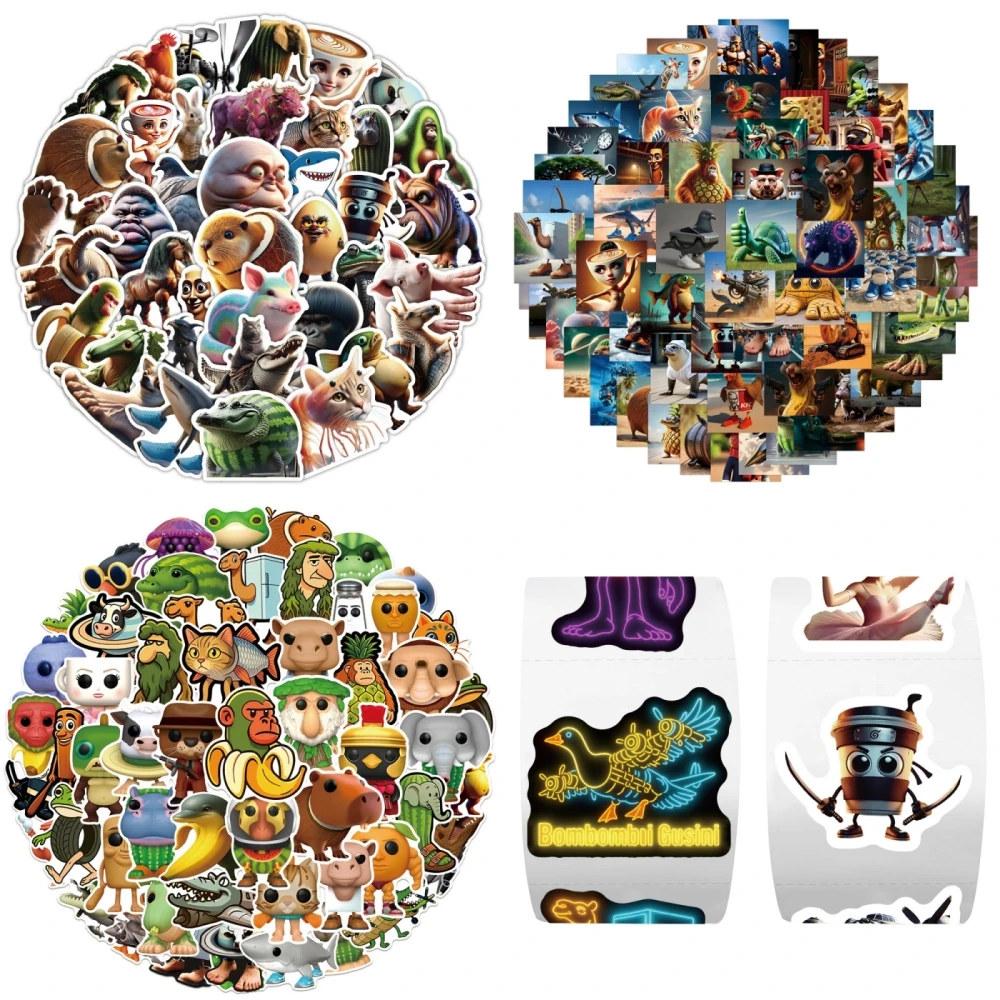 50/500pcs AI Abstract Sticker Tung Tung Sahur Italian Brainrot Desktop Decoration Collection Fun Waterproof Stickers 8 Sheets