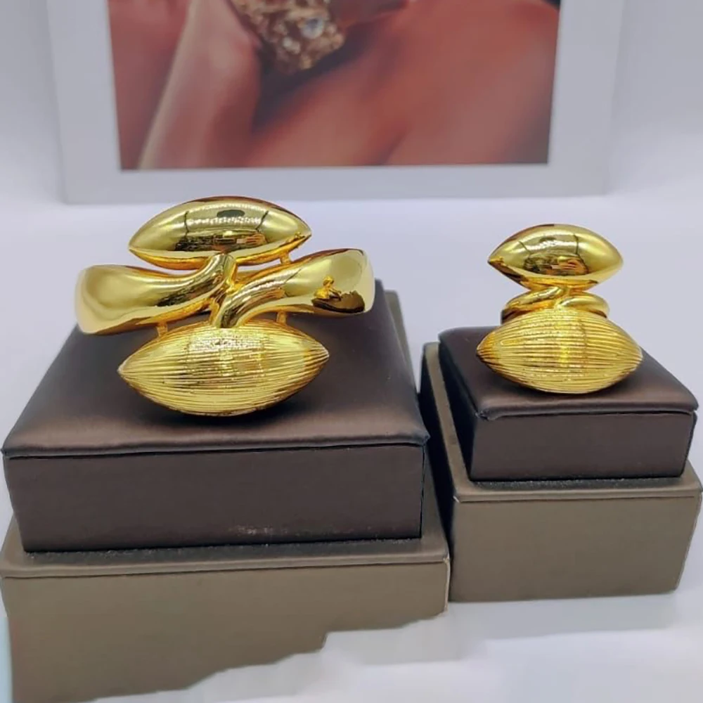 YM Ensemble de bijoux africains en or avec bracelet et bague, conception de la mariée, bracelet à main, bague de mariage, accessoire de fête de fiançailles, 2 pièces 3